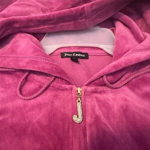Juicy Couture Pink Velour Zip Hoodie with Crystal 'J' Charm (vintage)